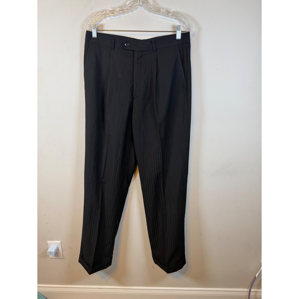 Bertucci Mens Dress Pants Pleated Shadow Stripe Black 32x32